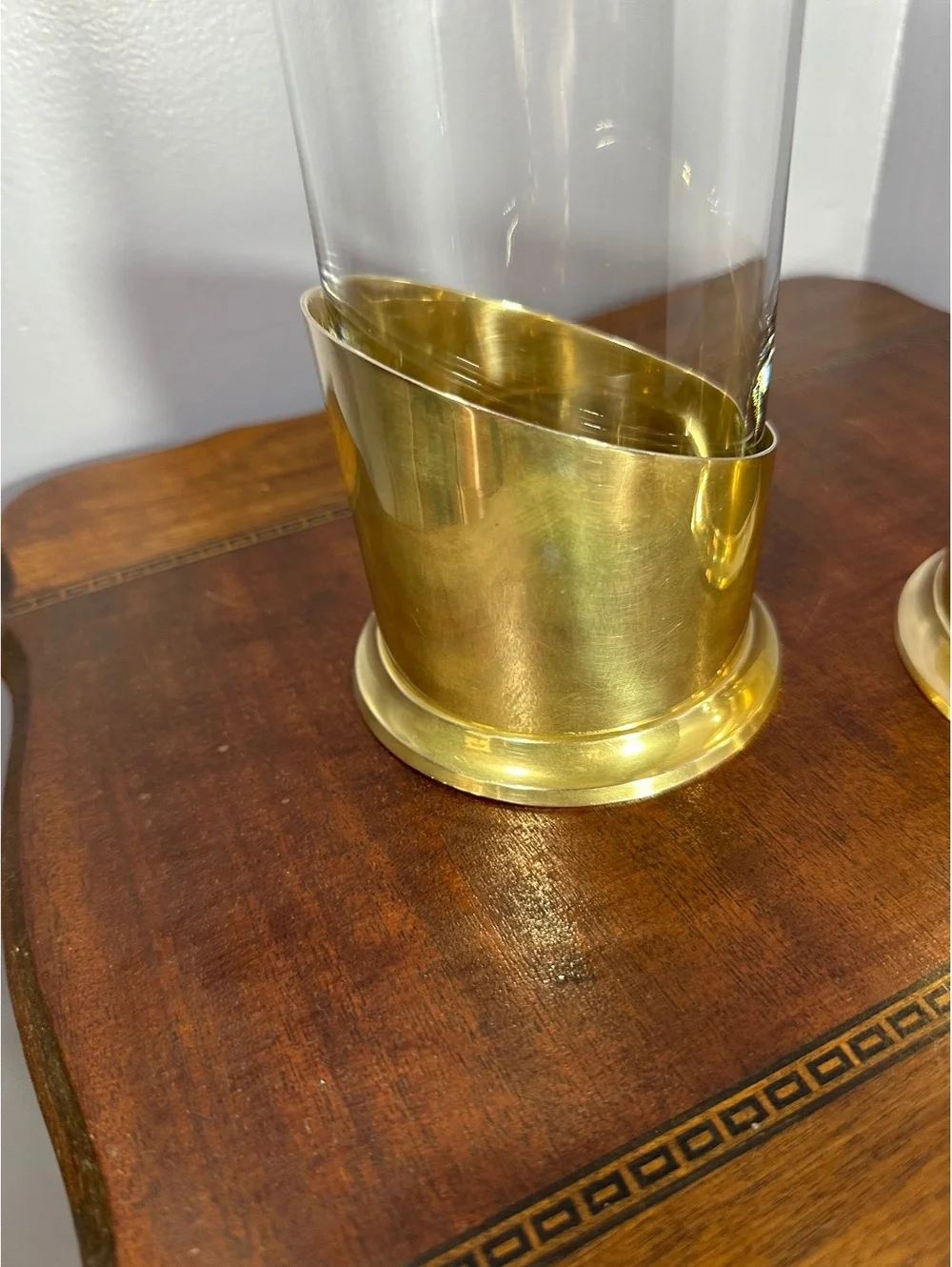 Vintage 1995 Ambrosia Brass&Glass Hurricane Candle Holders Pair - Made in India
